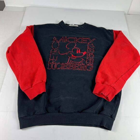 Y2K Iceberg Retro Mickey Mouse Sweatshirt Fits Medium Black Red Crewneck Tag XL